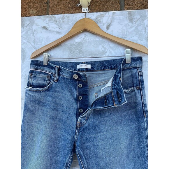 Moussy Vintage Jeans Sz 29 Li Howa Button Fly Distressed Raw Hem Straight Leg - Picture 6 of 12